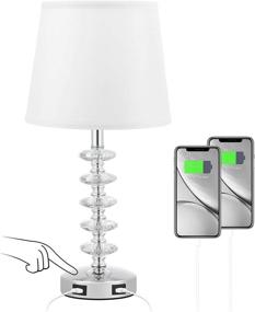 img 4 attached to 💎 3-Way Dimmable Crystal Table Lamp: Touch USB Bedside Lamp with Dual USB Ports and Modern White Shade