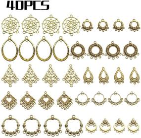 img 3 attached to Earring Charm Connectors, 40pcs Assorted Styles Tibetan Charms for Bohemian Chandelier Earrings, DIY Metal Embellishments for Dangle Earring Jewelry Making, Antique Golden