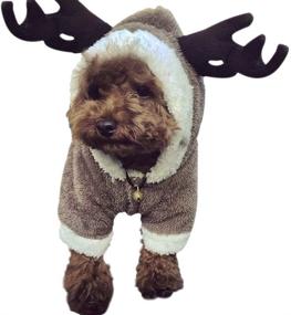 img 3 attached to 🦌 Милый Костюм косплея Cartoon Pet Reindeer: зимний теплый худи-пальто для маленьких собак и кошек
