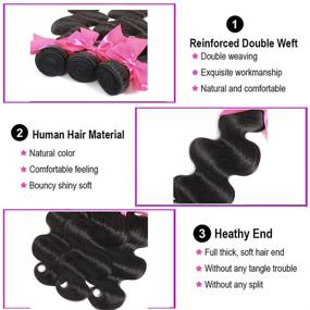 img 1 attached to Mariska 10A Набор для волос Brazilian Virgin Hair Weave - волнистый Body Wave, 100% неподвергнутые обработке наращивания из человеческих волос, 3 набора (14 16 18 дюймов) волос Remy