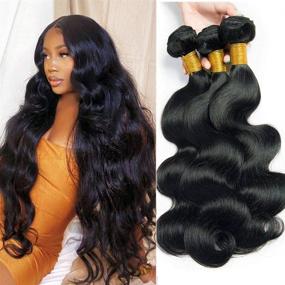 img 4 attached to Mariska 10A Набор для волос Brazilian Virgin Hair Weave - волнистый Body Wave, 100% неподвергнутые обработке наращивания из человеческих волос, 3 набора (14 16 18 дюймов) волос Remy