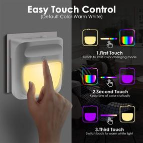 img 2 attached to 🌈 Dimmable Color Changing Night Light for Kids – RGB 2PC LED Nightlight, Dusk to Dawn, Warm White Lamp for Baby Room, Bedroom, Hallway, Kitchen, Bathroom, Stairs