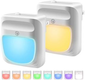 img 4 attached to 🌈 Dimmable Color Changing Night Light for Kids – RGB 2PC LED Nightlight, Dusk to Dawn, Warm White Lamp for Baby Room, Bedroom, Hallway, Kitchen, Bathroom, Stairs