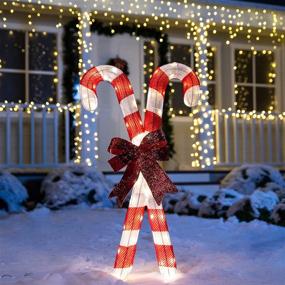 img 2 attached to Joiedomi 2.78ft Tinsel Candy Canes 50 LED Warm White Yard Lights - Christmas Outdoor Yard Garden Decorations, Ideal for Christmas Events, Christmas Eve Night Decor