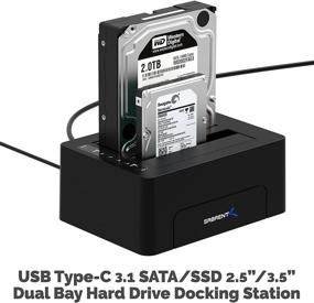 img 2 attached to 🔌 Sabrent USB 3.1 to SATA Dual Bay Hard Drive Docking Station for 2.5 or 3.5in HDD, SSD. Hard Drive Duplicator/Cloner Function [Includes Type C and Type A Cables, Supports Drives over 10TB] (DS-UTC2)