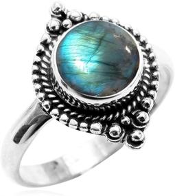 img 2 attached to 💍 Handmade Fashion Ring - Genuine Labradorite 8x8mm Round Stone, Size 6, Silver Plated (.925) for Enhanced Style