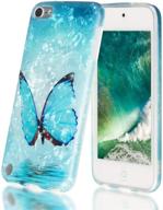 🦋 ipod touch 7th generation case - 2 screen protectors included | girls ipod touch case - idwell slim fit anti-scratch soft tpu bumper case for ipod touch 5/6/7th | blue butterfly design logo