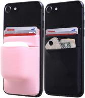 📱 2-in-1 stick on phone wallet card holder: double pocket sleeve for credit cards, iphone, airpods & more (black & pink) logo