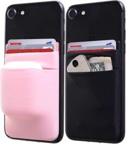 img 4 attached to 📱 2-in-1 Stick On Phone Wallet Card Holder: Double Pocket Sleeve for Credit Cards, iPhone, Airpods & More (Black & Pink)