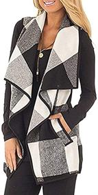 img 4 attached to 🧥 Womens Casual Lapel Plaid Vest Cardigan Coat with Pockets - ORITINA Fashion