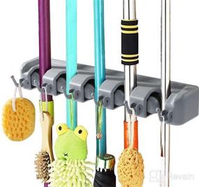 img 5 attached to 🧹 Home-It Mop and Broom Holder with 5 Position Storage, 6 Hooks - Garage Organization and Tool Storage Solutions for Brooms, Mops, and More