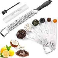 stainless steel measuring spoons lemon zester set by keprodp - versatile kitchen gadgets 🥄 for dry or liquid ingredients, cheese grating, nutmeg, parmesan, citrus - includes cleaning brush, dishwasher safe logo