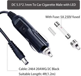 img 2 attached to 12V-24V SPARKING Car Charger Power Supply Cord with 4FT Cigarette Lighter Male Plug - DC Connector 5.5 x 2.1mm Cable