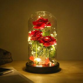 img 4 attached to 🌹 Beauty and The Beast Rose Flowers - LED String Lights on Artificial Christmas Rose Gifts for Her. Ideal Birthday Gifts for Women - Enchanted Flower Rose Gifts for Mom, Wife, Girlfriend