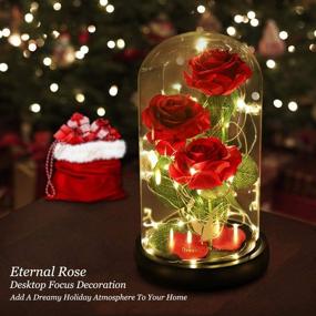 img 1 attached to 🌹 Красота и Зверь Розы - LED гирлянда на искусственных рождественских розах в подарок для нее. Идеальные день рождения подарки для женщин - Волшебные розовые подарки для мамы, жены, подруги.