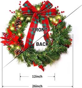 img 3 attached to 🎄 Large 24" Poinsettia Christmas Wreath with Lights, Red Checkered Bow, Pine Cones, Berries, and Timer for Front Door Decor - Ideal Xmas Decoration for Home