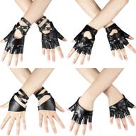 🖤 medium black women's punk rivets pu leather half finger gloves for dance, jazz style performance logo