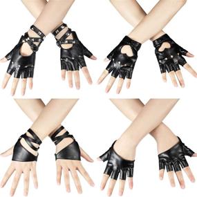 img 4 attached to 🖤 Medium Black Women's Punk Rivets PU Leather Half Finger Gloves for Dance, Jazz Style Performance