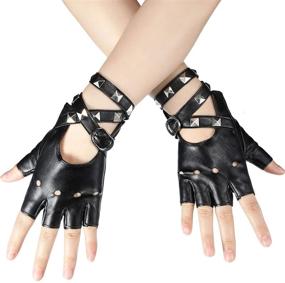 img 3 attached to 🖤 Medium Black Women's Punk Rivets PU Leather Half Finger Gloves for Dance, Jazz Style Performance