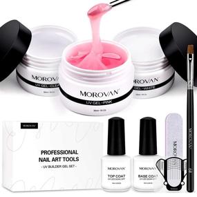 img 4 attached to Morovan Builder Gel Nail Kit - Professional Grade Gel Nail Kit with 3 Stunning Colors, 30g Each - Clear, Pink, White Extensions for Strong and Beautiful Nails - Complete Set Including Base and Top Coats, Nail Art Accessories, and Starter Kit