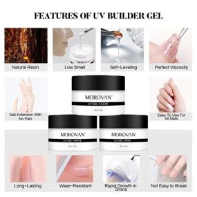 img 3 attached to Morovan Builder Gel Nail Kit - Professional Grade Gel Nail Kit with 3 Stunning Colors, 30g Each - Clear, Pink, White Extensions for Strong and Beautiful Nails - Complete Set Including Base and Top Coats, Nail Art Accessories, and Starter Kit