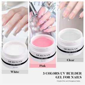 img 1 attached to Morovan Builder Gel Nail Kit - Professional Grade Gel Nail Kit with 3 Stunning Colors, 30g Each - Clear, Pink, White Extensions for Strong and Beautiful Nails - Complete Set Including Base and Top Coats, Nail Art Accessories, and Starter Kit