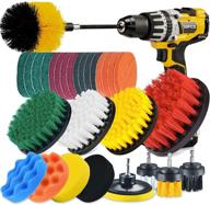 🧼 30 piece drill brush attachment set for powerful cleaning - shieldpro all purpose scrubber brush, scrub pads & sponge with extend long attachment for bathrooms, kitchens, grout, tubs, tiles, corners, and auto cleaning logo