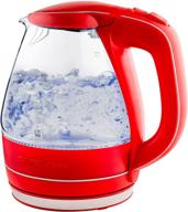 🔥 ovente kg83r: portable electric glass kettle with blue led light and stainless steel base - fast heating tea maker with auto shut-off & boil dry protection - 1.5 liter red hot water boiler logo