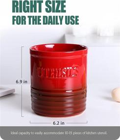 img 3 attached to 🍳 Red Ceramic Kitchen Utensil Holder with Anti-slip Cork Bottom - Lareina Utensil Caddy for Countertop Home Decor