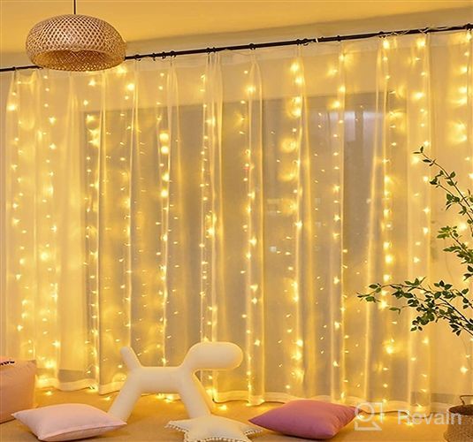 img 1 attached to 🎄 JMEXSUSS 300 LED Remote Control Curtain Lights Plug in for Christmas, Wedding, Garden & Party Decor - Warm White review by Denise Davis