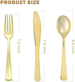 img 3 attached to 🍽️ 50 Piece Gold Plastic Silverware Set with Pre Rolled Napkins - Disposable Flatware with White Napkins - Includes 50 Forks, 50 Knives, 50 Spoons, and 50 Napkins