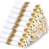 🍽️ 50 piece gold plastic silverware set with pre rolled napkins - disposable flatware with white napkins - includes 50 forks, 50 knives, 50 spoons, and 50 napkins logo