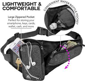 img 2 attached to 👜 Horizontal Water Bottle Pouch Athlé Running Belt - Large Fanny Pack Pocket for Phones, Wallets - Adjustable One Size Fits All Waist Band, Key Clip, 360° Reflective