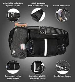 img 1 attached to 👜 Horizontal Water Bottle Pouch Athlé Running Belt - Large Fanny Pack Pocket for Phones, Wallets - Adjustable One Size Fits All Waist Band, Key Clip, 360° Reflective