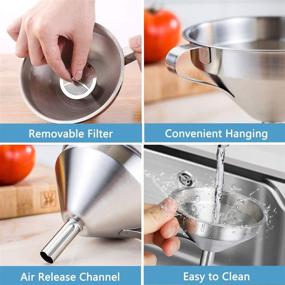 img 1 attached to 🌪️ Stainless Steel Kitchen Funnel Set with Strainer and 200 Mesh Filter - Ideal for Filling Bottles, Transferring Canning Oil and Coffee