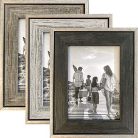 img 4 attached to 🖼️ Rustic 5x7 Tasse Verre Picture Frames 3-Pack: Distressed Farmhouse-Style Table Frame with Industrial Silver Metal & Wooden Insert, Ready-to-Hang Hooks