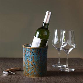 img 2 attached to 🏺 Multipurpose Ceramic Utensil Jar: Holder, Crock, Caddy & Kitchen Container - Also Ideal as a Wine Chiller, Planter, or Flower Vase in Marbled Turquoise