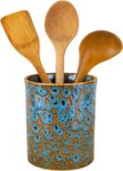 🏺 multipurpose ceramic utensil jar: holder, crock, caddy & kitchen container - also ideal as a wine chiller, planter, or flower vase in marbled turquoise логотип