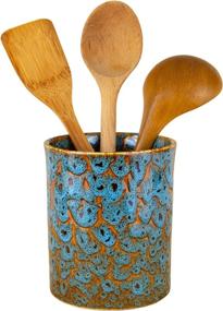 img 4 attached to 🏺 Multipurpose Ceramic Utensil Jar: Holder, Crock, Caddy & Kitchen Container - Also Ideal as a Wine Chiller, Planter, or Flower Vase in Marbled Turquoise