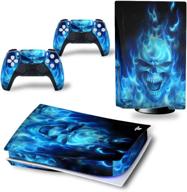 enhance your gaming experience with skinown skin sticker decal for ps5 cd version console and controllers - blue flame skull design logo