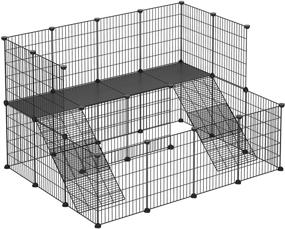 img 4 attached to SONGMICS Guinea Pig Playpen ULPI004B01: 1.5-Level Metal Mesh Cage Hutch with Ramps for Hedgehogs, Rabbits - Black, 1” Wire Spacing - The Perfect Home for Small Animals