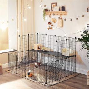 img 2 attached to SONGMICS Guinea Pig Playpen ULPI004B01: 1.5-Level Metal Mesh Cage Hutch with Ramps for Hedgehogs, Rabbits - Black, 1” Wire Spacing - The Perfect Home for Small Animals