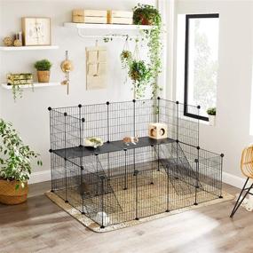 img 3 attached to SONGMICS Guinea Pig Playpen ULPI004B01: 1.5-Level Metal Mesh Cage Hutch with Ramps for Hedgehogs, Rabbits - Black, 1” Wire Spacing - The Perfect Home for Small Animals