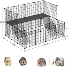 img 1 attached to SONGMICS Guinea Pig Playpen ULPI004B01: 1.5-Level Metal Mesh Cage Hutch with Ramps for Hedgehogs, Rabbits - Black, 1” Wire Spacing - The Perfect Home for Small Animals