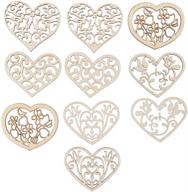 ❤️ amosfun 10pcs hollowed heart pattern small natural wooden slice scrapbooking embellishments diy craft decor love wood chip, heart shape logo