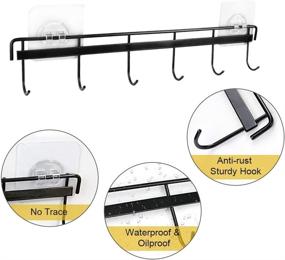 img 2 attached to 🧲 Yizhi Adhesive Wall Hooks Rack Kitchen Rail, No Drilling Space Saving Utensil Holder with 6 Hooks - Pack of 2 (Black)