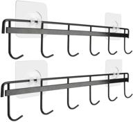 🧲 yizhi adhesive wall hooks rack kitchen rail, no drilling space saving utensil holder with 6 hooks - pack of 2 (black) logo