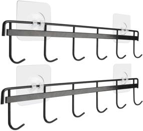 img 4 attached to 🧲 Yizhi Adhesive Wall Hooks Rack Kitchen Rail, No Drilling Space Saving Utensil Holder with 6 Hooks - Pack of 2 (Black)