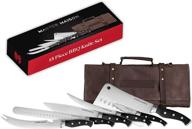 master maison bbq knife set: 15-piece collection with canvas carrying case, honing rod, sharpener, edge guards – black logo