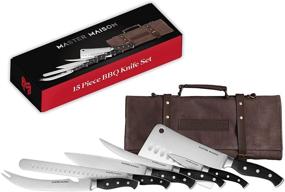 img 4 attached to Master Maison BBQ Knife Set: 15-Piece Collection with Canvas Carrying Case, Honing Rod, Sharpener, Edge Guards – Black